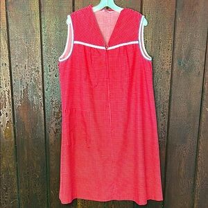 Vintage 80s 90s Housedress House Coat Dress Red & White Zip Front Cotton 1X XL